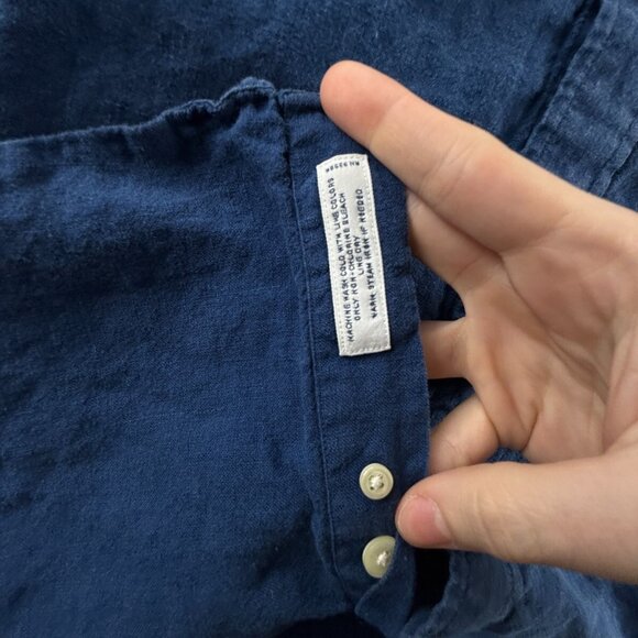 Brooks Brothers All Linen Button Down Shirt 2XL Short Sleeve Pocket Blue Regent - Picture 10 of 13